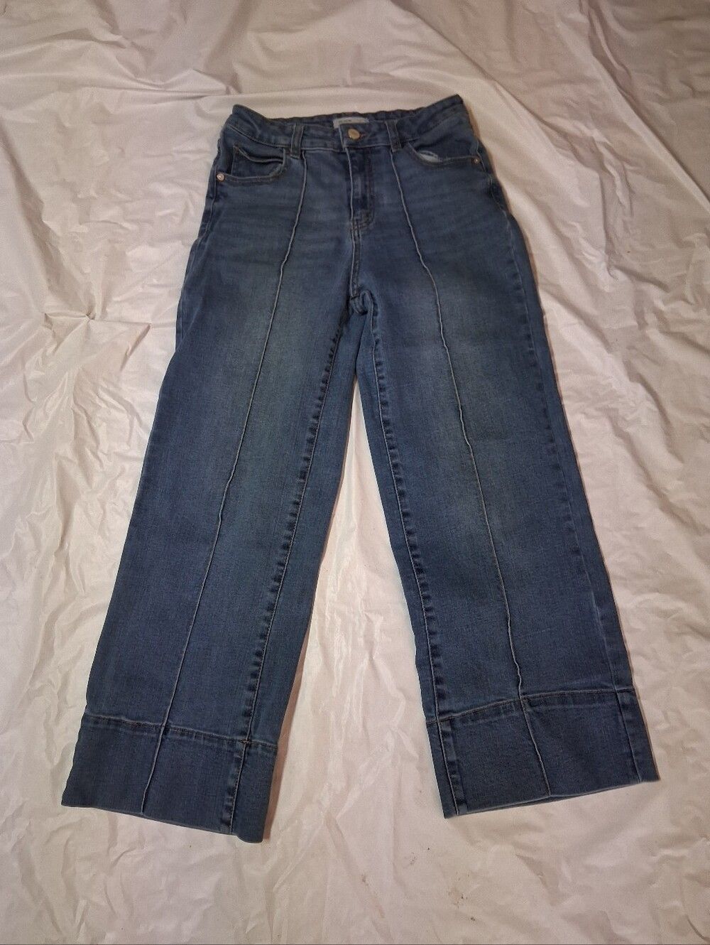 Oat New York Women’s Blue Wide-Leg Jeans - Classic Seamed Design Size 0/25
